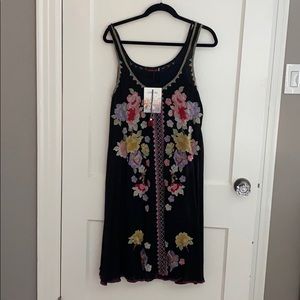 Black Embroidered Johnny Was Tank Dress